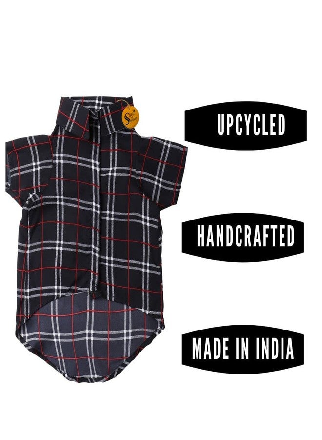 سايج سكوير قميص كلاب مطبوع عليه مربعات باللون الأخضر الزيتوني، قميص كلاب عصري، فائق النعومة وخفيف الوزن، ملابس كلاب مريحة وجيدة التهوية، زي عصري (مقاس متوسط - 16 بوصة) (طبعة مربعات سوداء) - Image 3